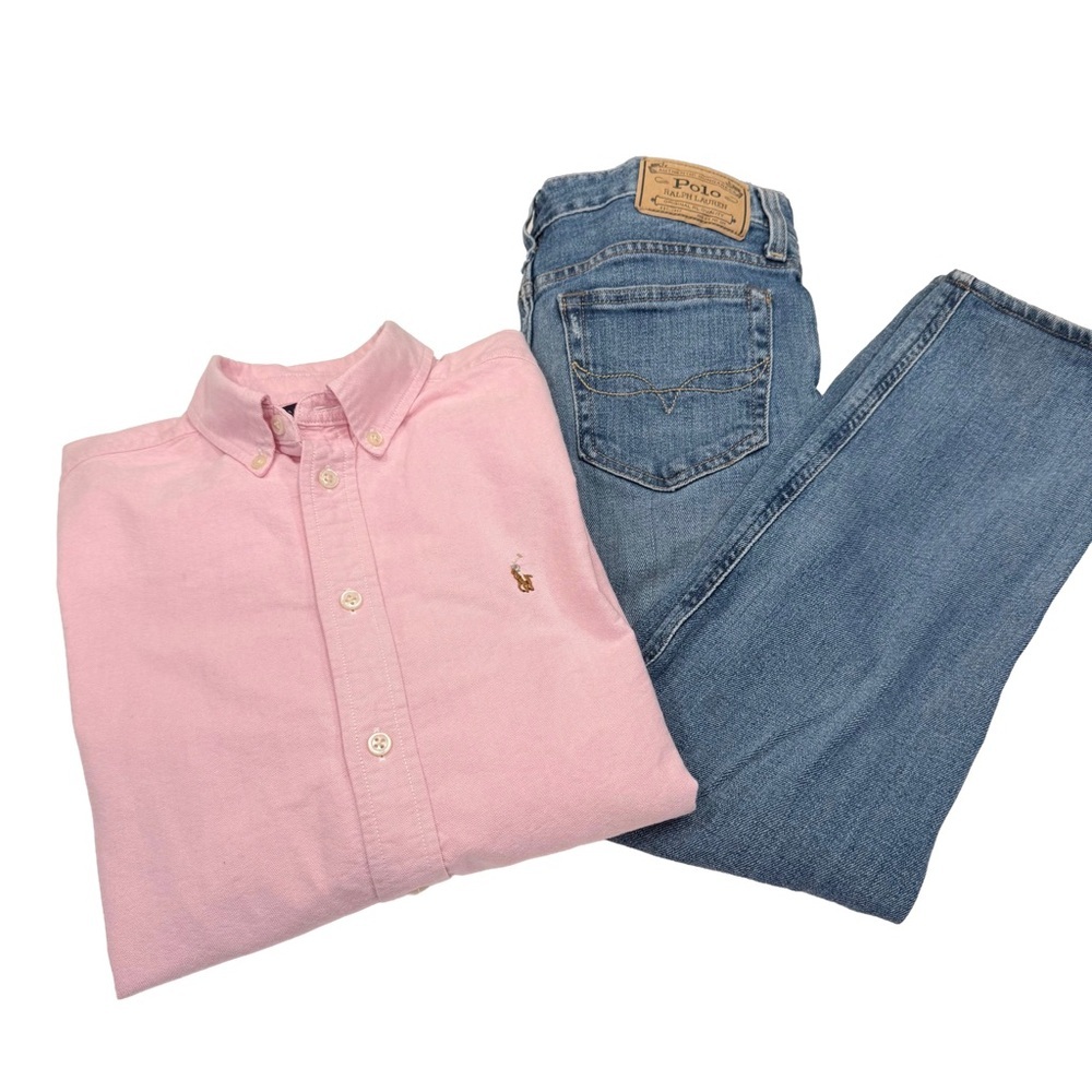 Ralph Lauren Big Boys 2 PCS Set Pink Oxford Shirt & Denim Jeans Sz 14-16